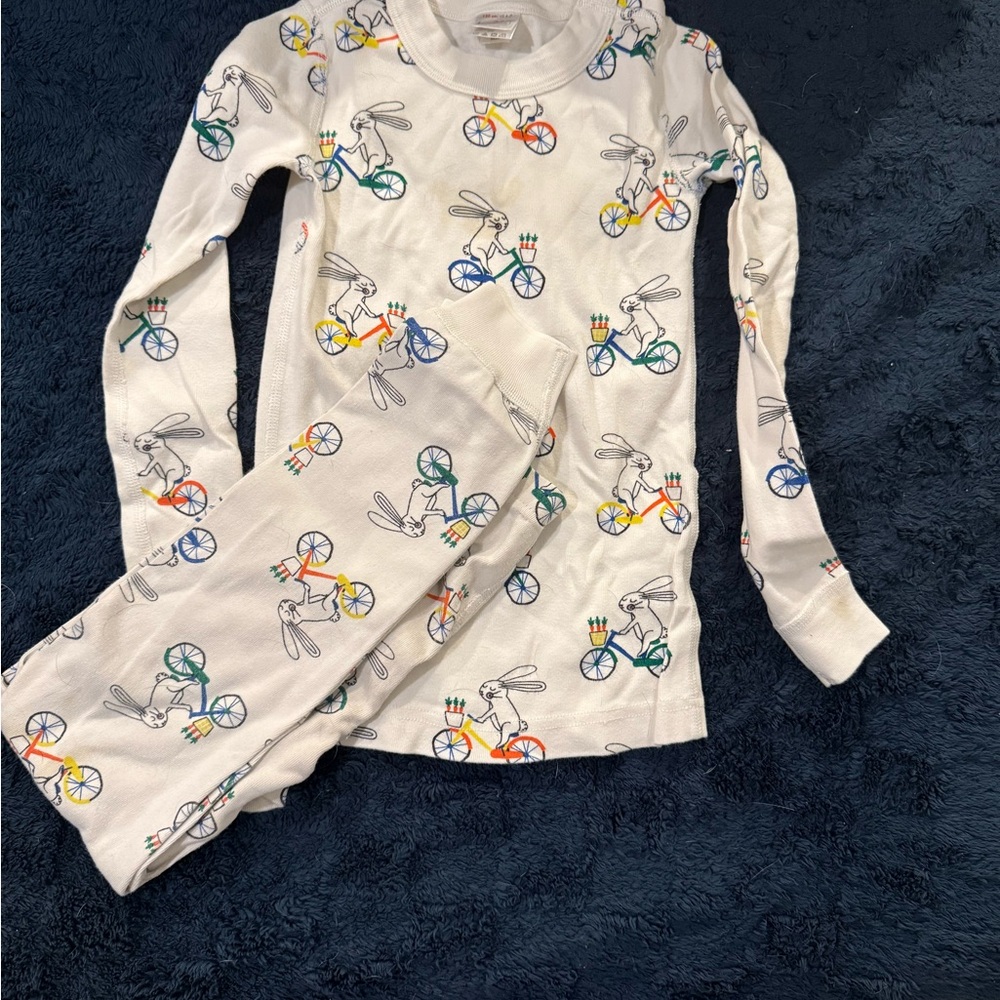 Hanna Andersson White Pajama Set with Bicycle and Bunny Print